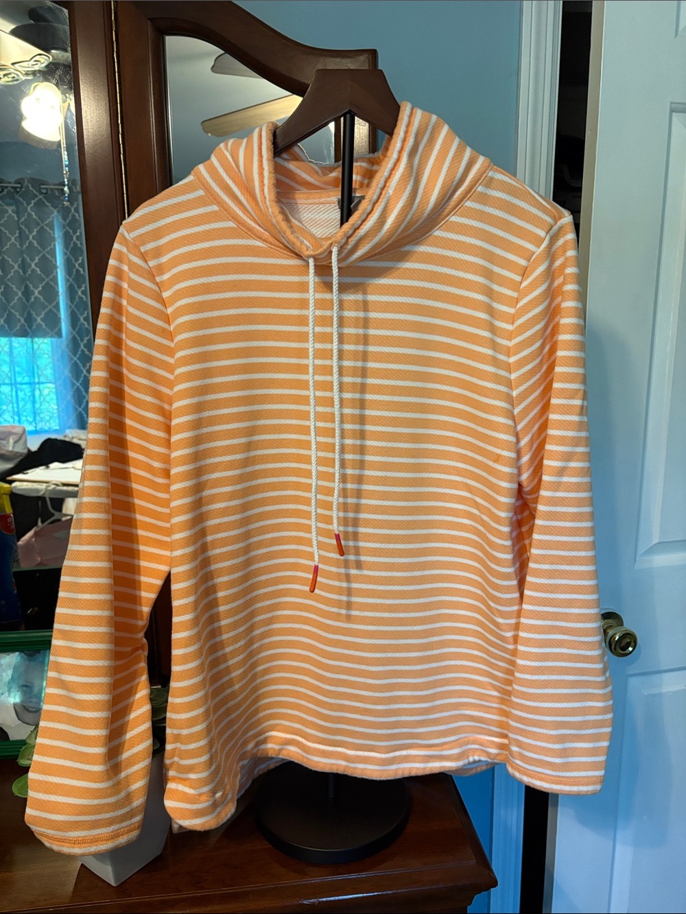 Talbot’s Women’s Striped Hooded Pullover Sweatshirt - Orange & White
